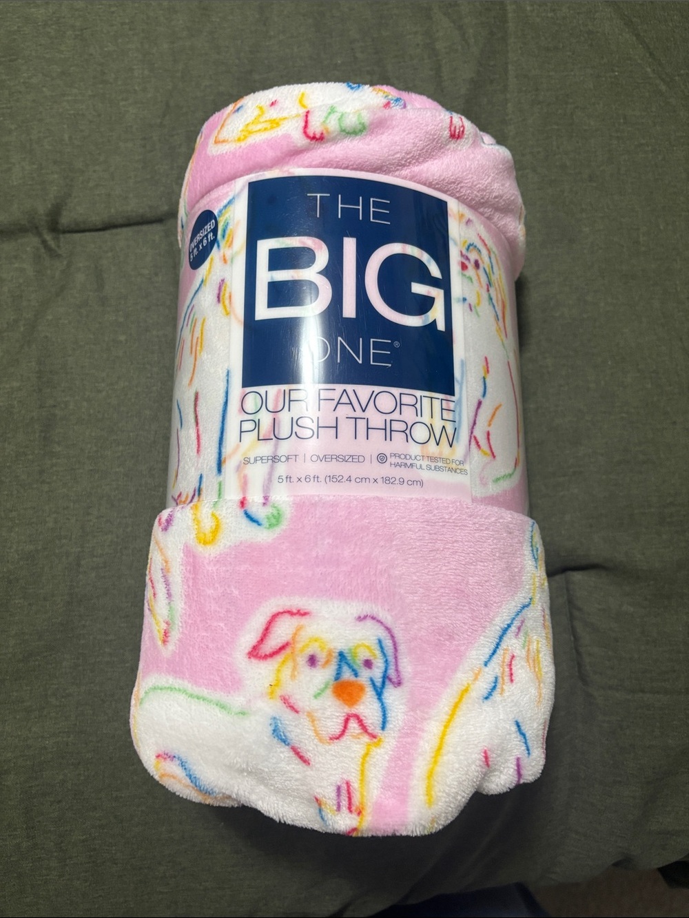 The Big One Pink Plush Throw with Multicolor Dog Print